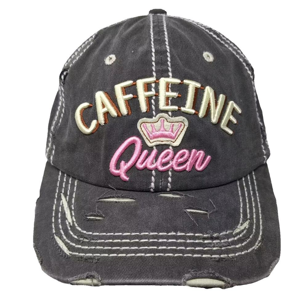 4350 District Baseball Cap Gray Pink OS Caffeine Queen Distressed Adjustable Hat
